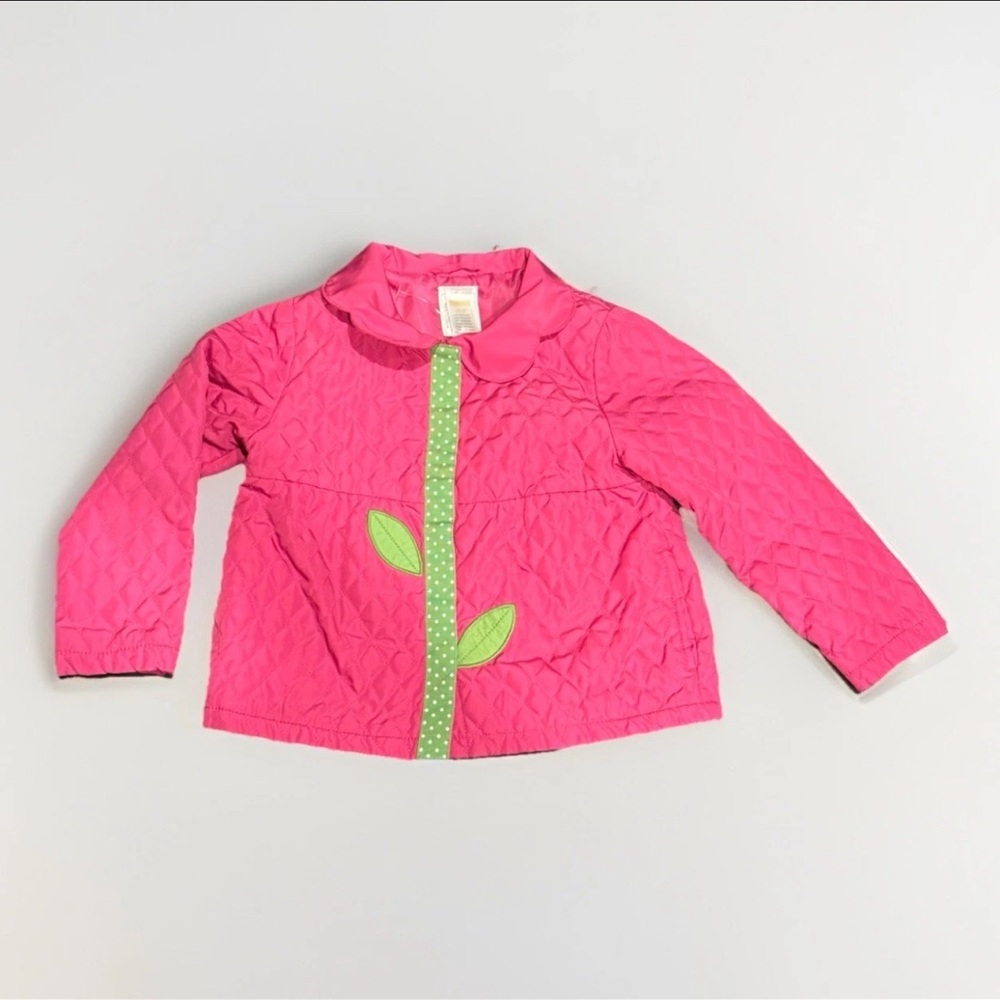 Gymboree Girls Size 4–5 Pink Quilted Jacket Floral Appliqué Green Trim